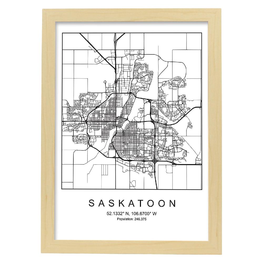 Nacnic Lámina Estilo Nórdico Del Mapa De Saskatoon En Blanco Y Negro