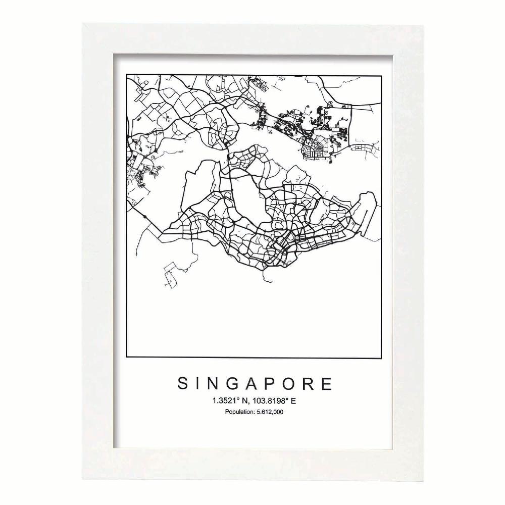 Nacnic Lámina Estilo Nórdico Del Mapa De Singapore En Blanco Y Negro