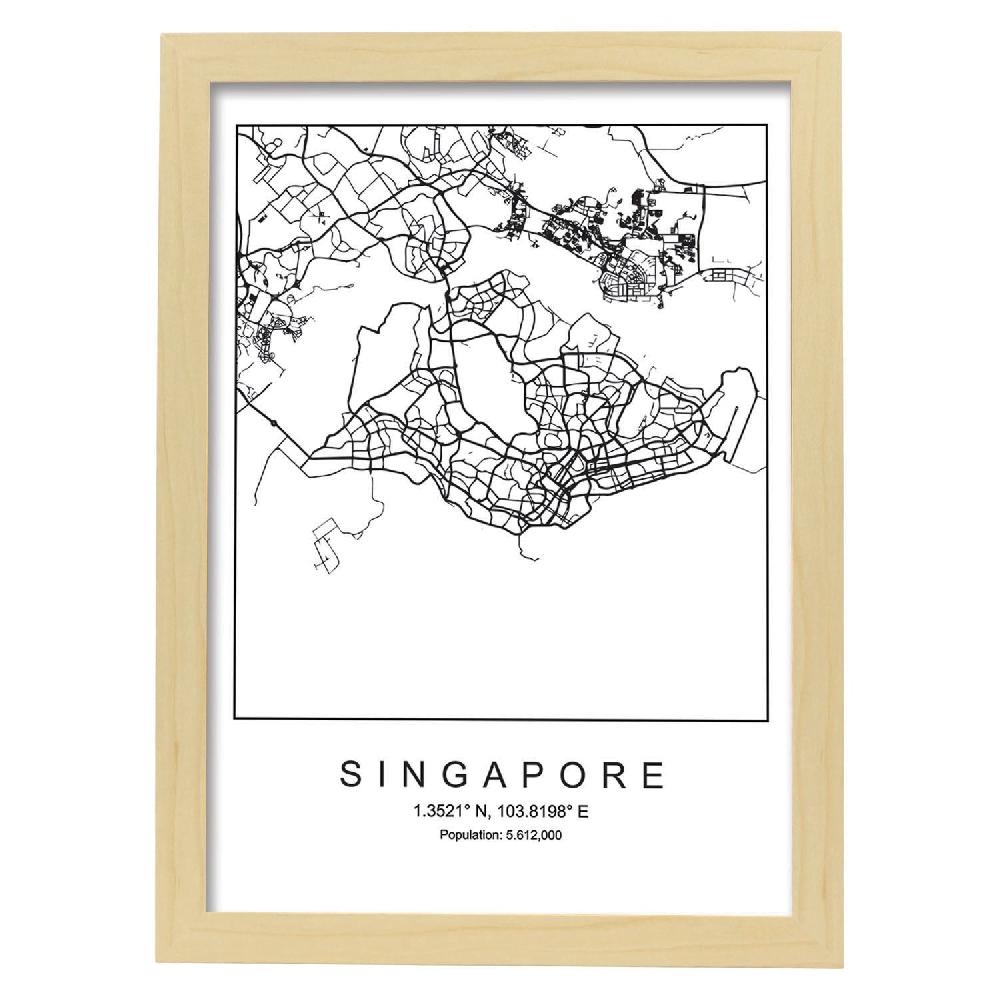 Nacnic Lámina Estilo Nórdico Del Mapa De Singapore En Blanco Y Negro