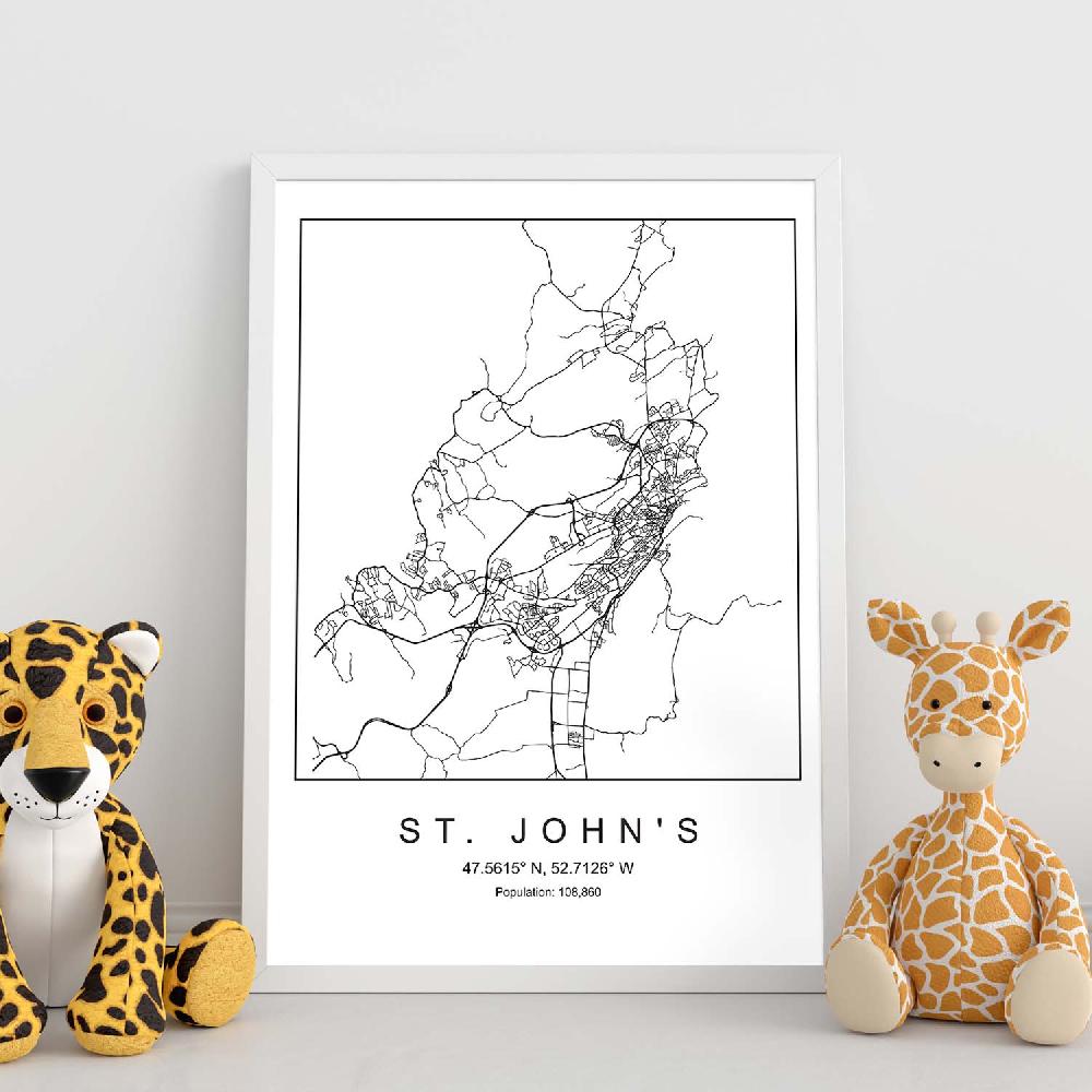 Nacnic Lámina Estilo Nórdico Del Mapa De St. John's En Blanco Y Negro
