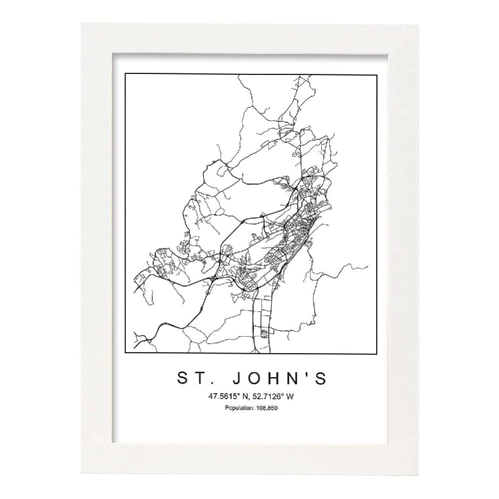Nacnic Lámina Estilo Nórdico Del Mapa De St. John's En Blanco Y Negro