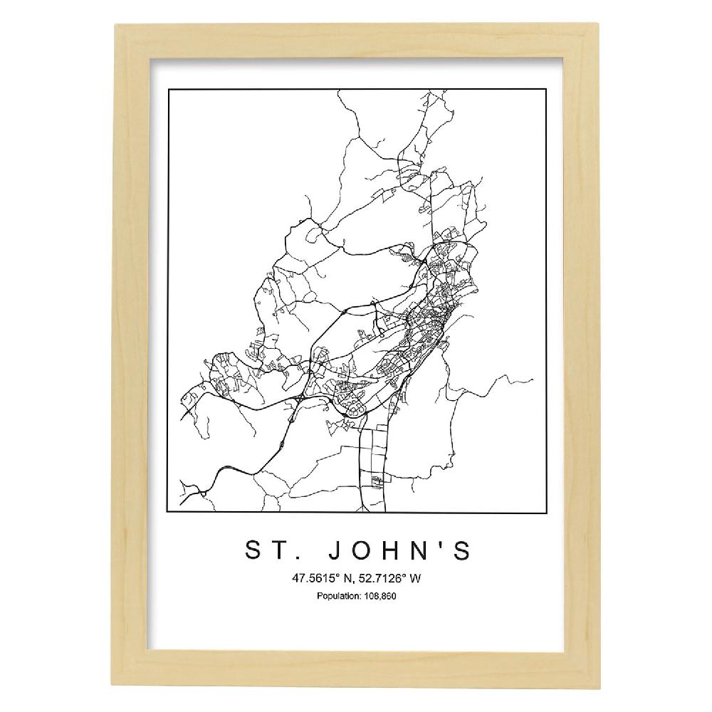 Nacnic Lámina Estilo Nórdico Del Mapa De St. John's En Blanco Y Negro