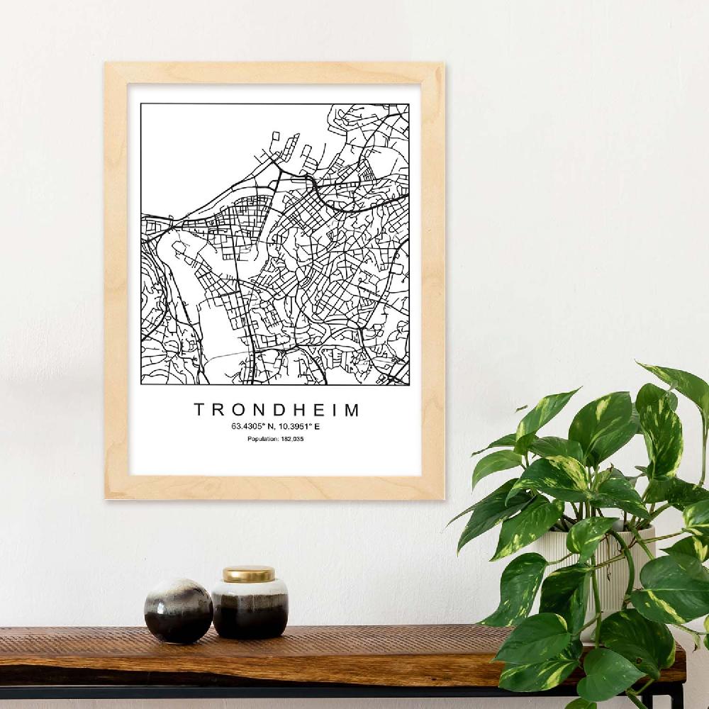 Nacnic Lámina Estilo Nórdico Mapa Ciudad Trondheim Blanco Y Negro