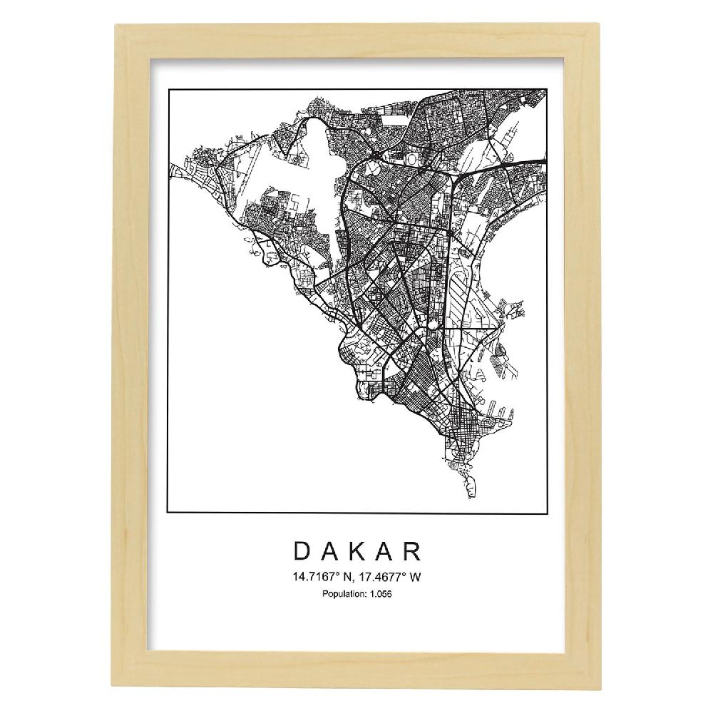 Nacnic Lámina Estilo Nórdico Mapa De Dakar En Blanco Y Negro