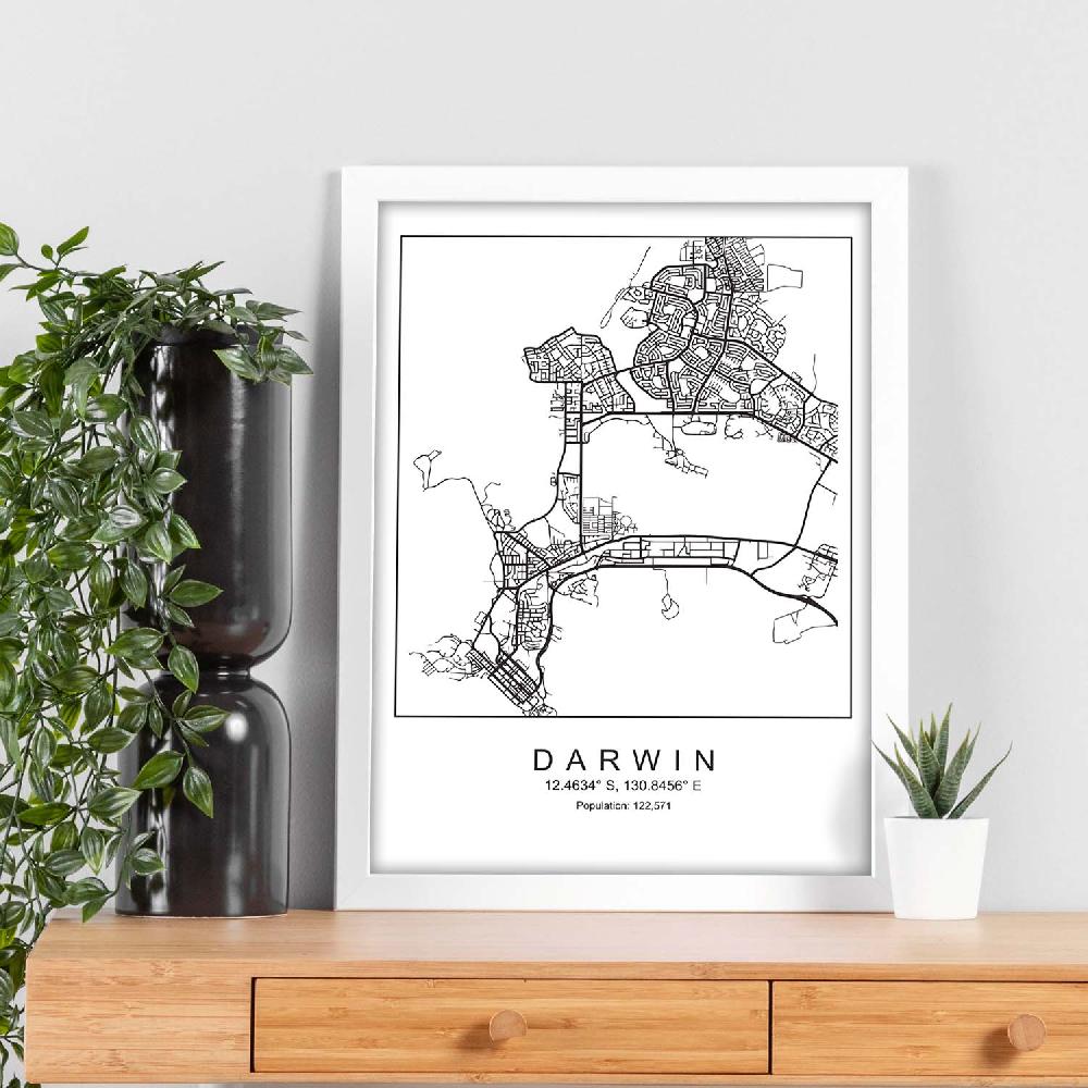 Nacnic Lámina Estilo Nórdico Mapa De Darwin En Blanco Y Negro