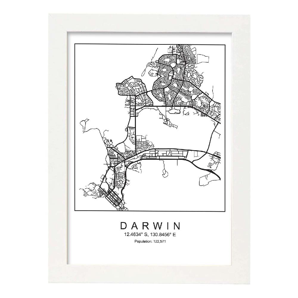 Nacnic Lámina Estilo Nórdico Mapa De Darwin En Blanco Y Negro