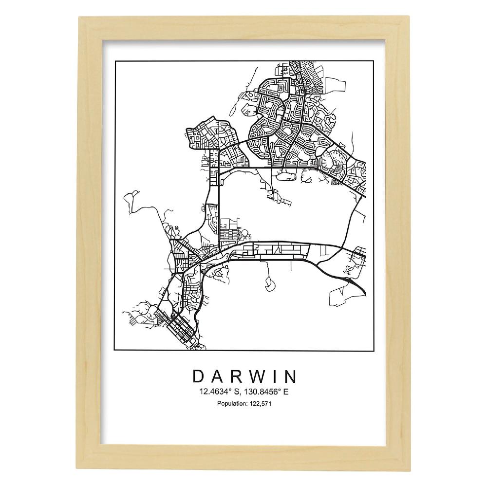 Nacnic Lámina Estilo Nórdico Mapa De Darwin En Blanco Y Negro