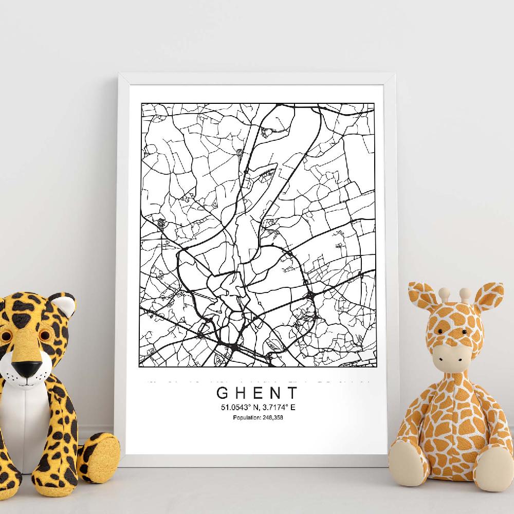 Nacnic Lámina Estilo Nórdico Mapa De Ghent En Blanco Y Negro