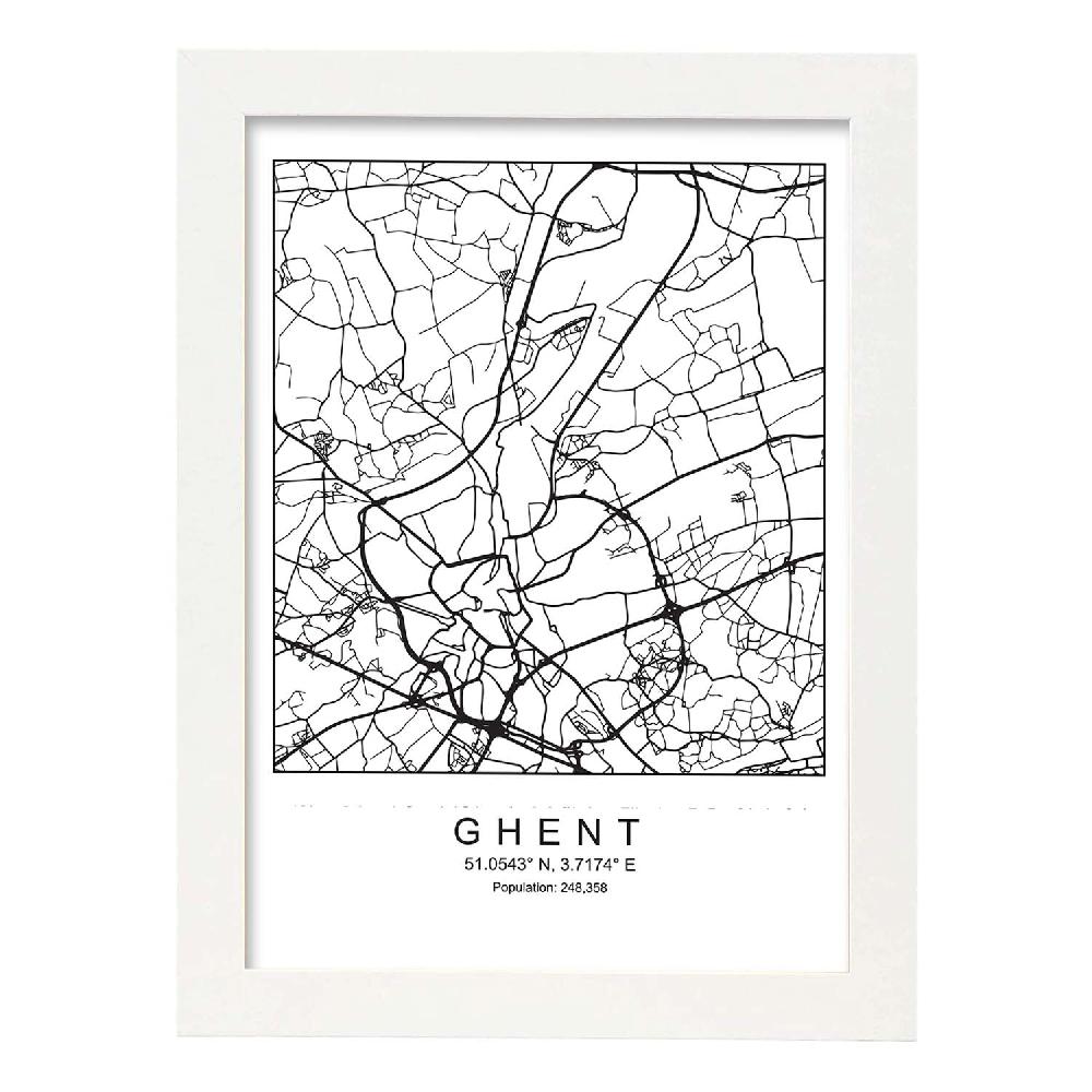 Nacnic Lámina Estilo Nórdico Mapa De Ghent En Blanco Y Negro