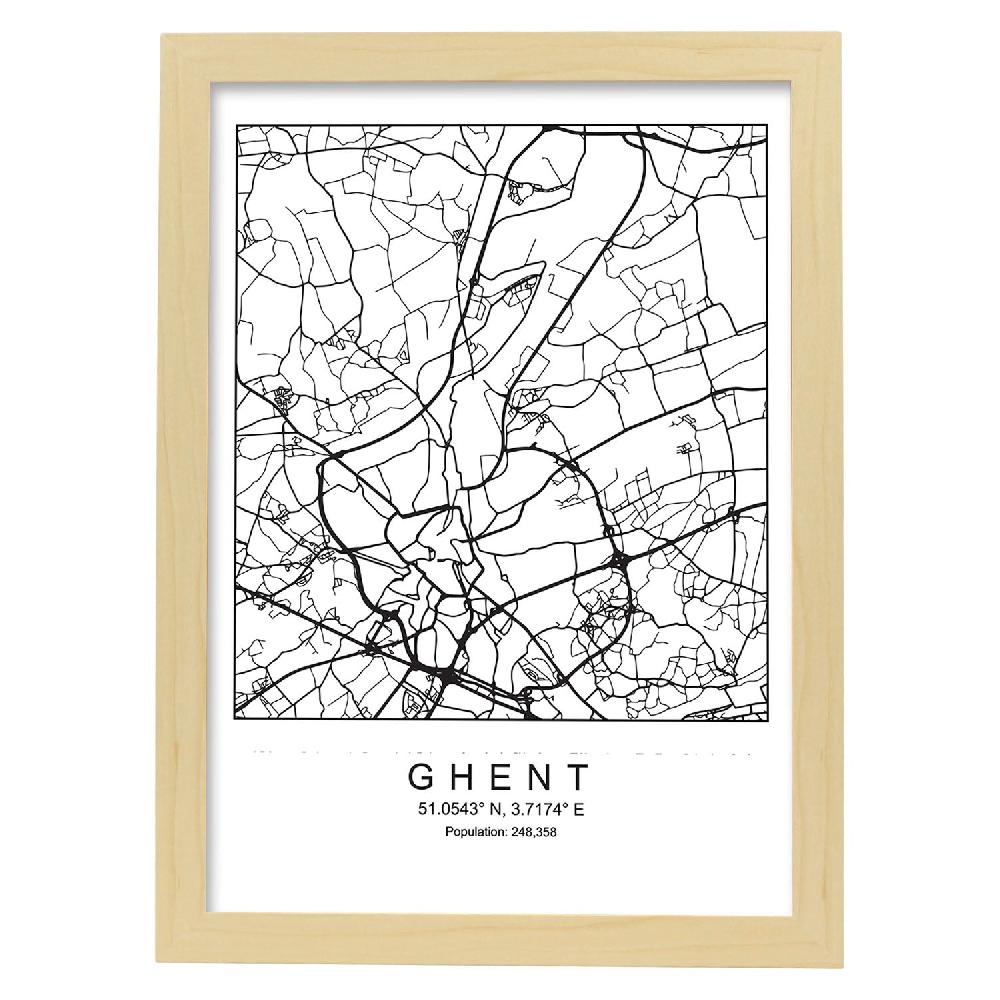 Nacnic Lámina Estilo Nórdico Mapa De Ghent En Blanco Y Negro