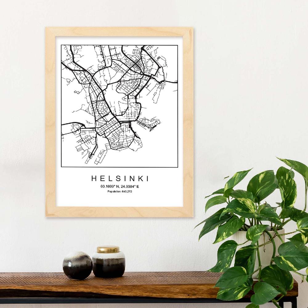 Nacnic Lámina Estilo Nordico Mapa De Helsinki En Blanco Y Negro