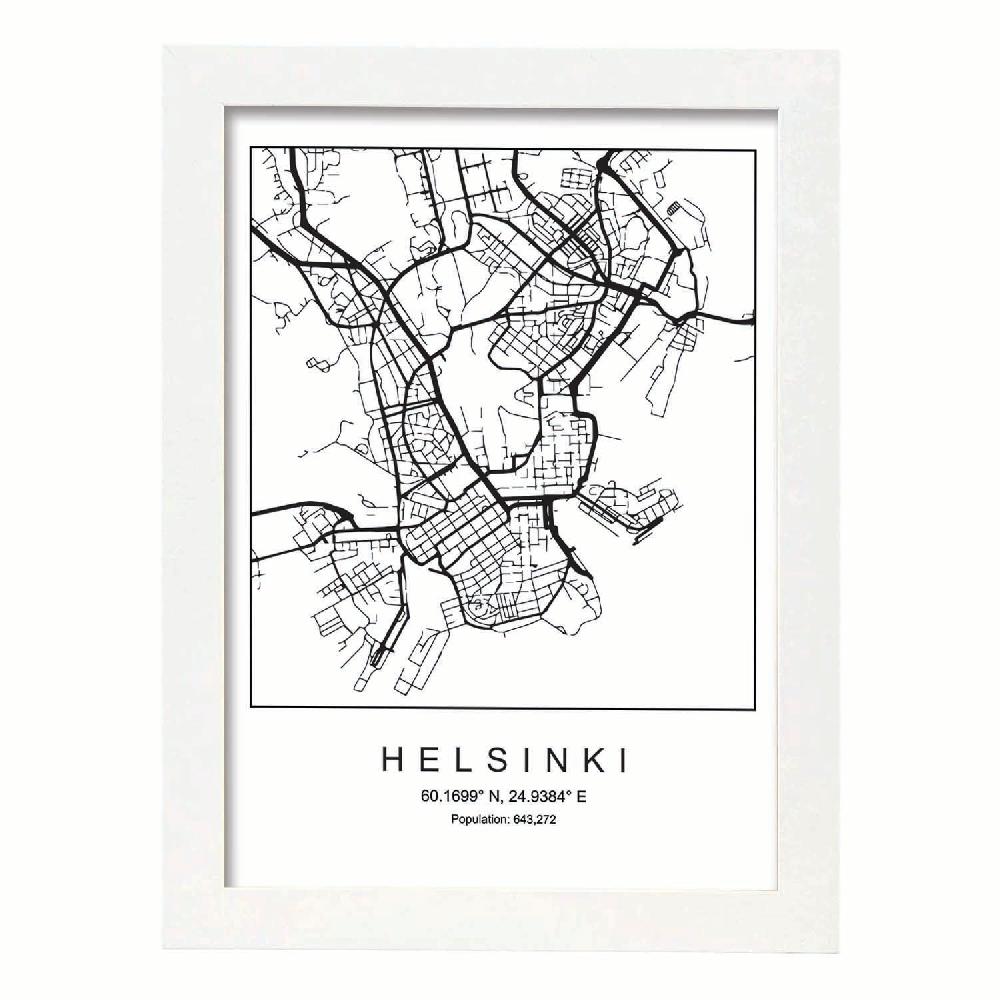Nacnic Lámina Estilo Nordico Mapa De Helsinki En Blanco Y Negro