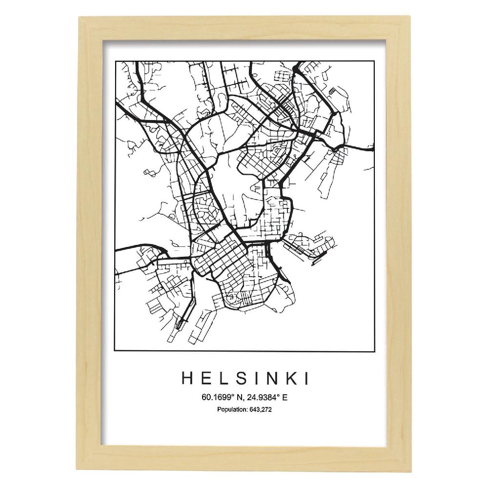 Nacnic Lámina Estilo Nordico Mapa De Helsinki En Blanco Y Negro