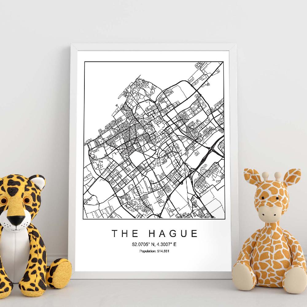 Nacnic Lámina Estilo Nórdico Mapa De La Ciudad The Hague En Blanco Y Negro
