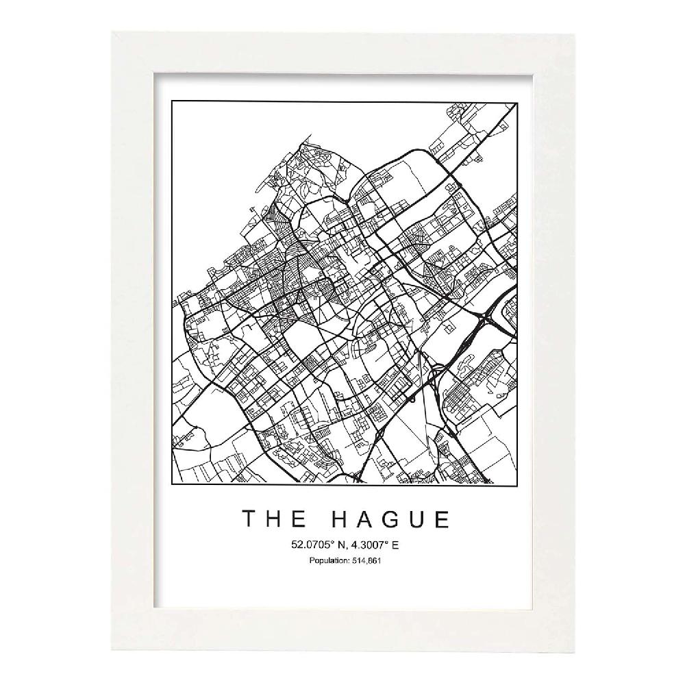Nacnic Lámina Estilo Nórdico Mapa De La Ciudad The Hague En Blanco Y Negro