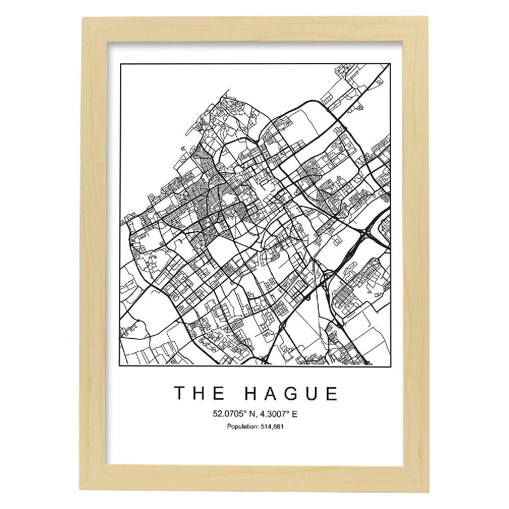 Nacnic Lámina Estilo Nórdico Mapa De La Ciudad The Hague En Blanco Y Negro