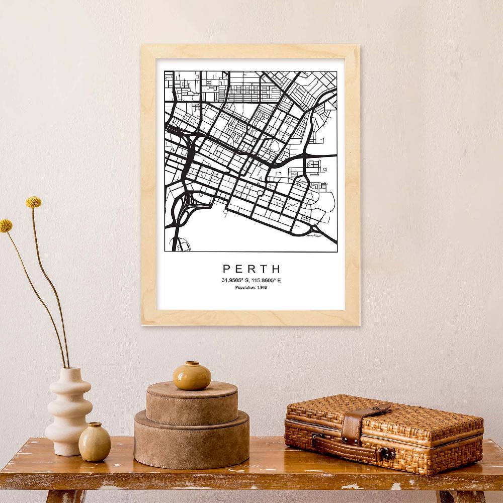 Nacnic Lámina Estilo Nórdico Mapa De Perth En Blanco Y Negro