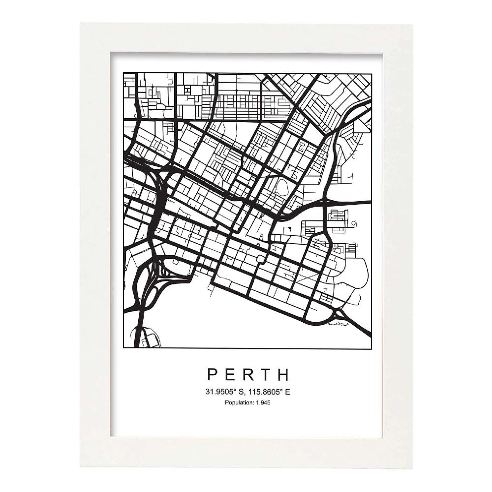 Nacnic Lámina Estilo Nórdico Mapa De Perth En Blanco Y Negro