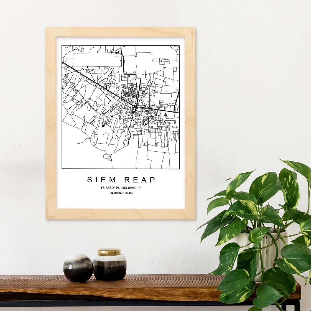 Nacnic Lámina Estilo Nórdico Mapa De Siem Reap En Blanco Y Negro