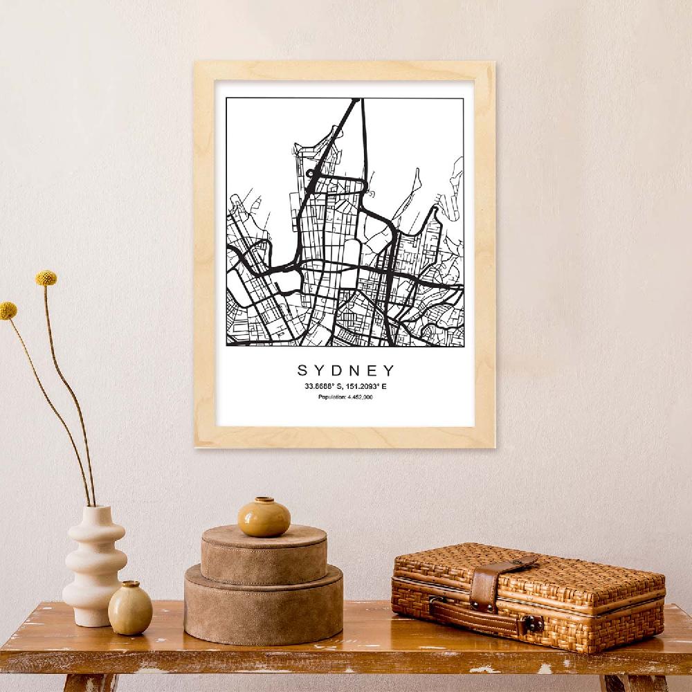 Nacnic Lámina Estilo Nórdico Mapa De Sydney En Blanco Y Negro