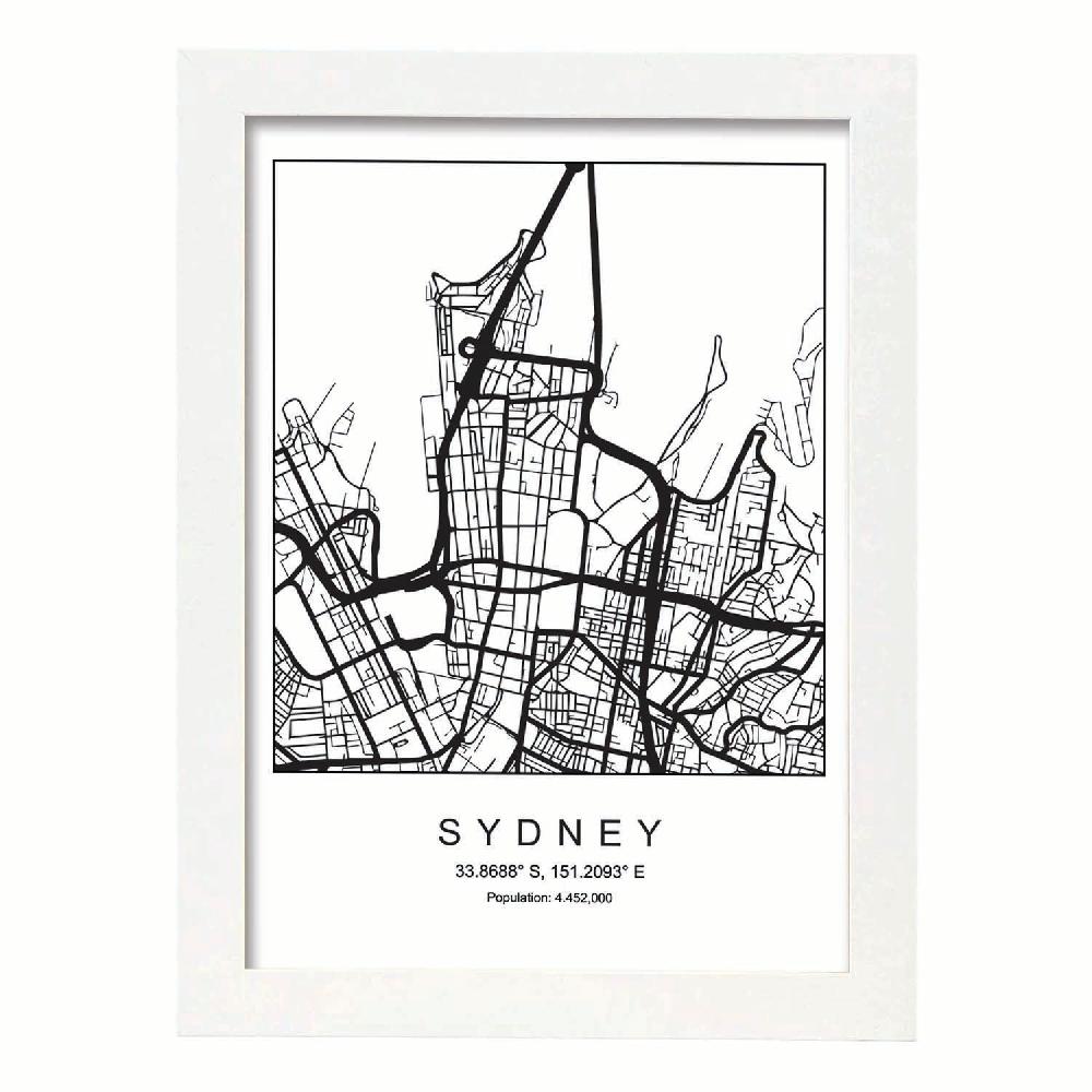 Nacnic Lámina Estilo Nórdico Mapa De Sydney En Blanco Y Negro