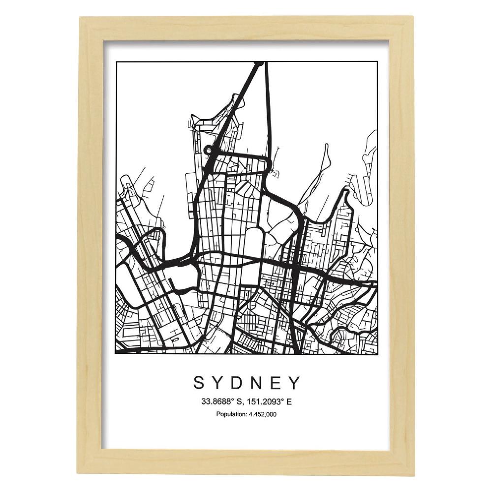 Nacnic Lámina Estilo Nórdico Mapa De Sydney En Blanco Y Negro