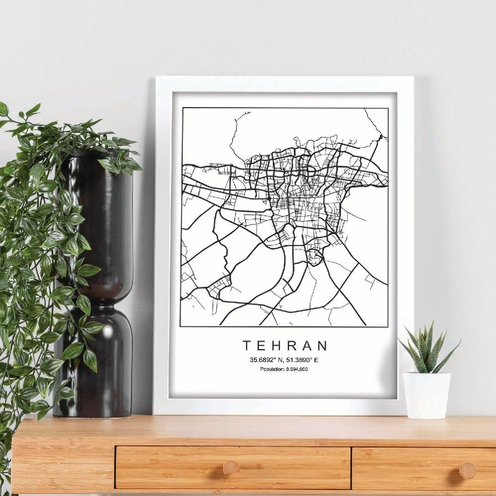 Nacnic Lámina Estilo Nordico Mapa De Tehran En Blanco Y Negro