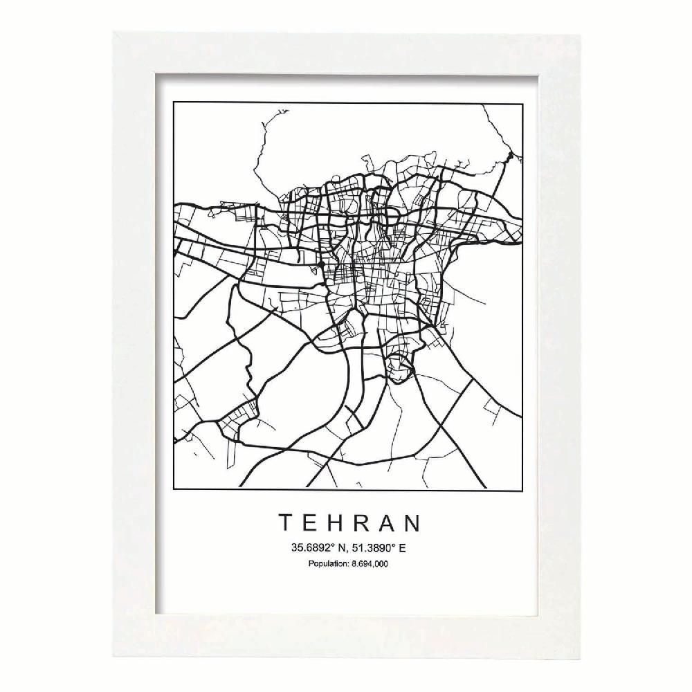 Nacnic Lámina Estilo Nordico Mapa De Tehran En Blanco Y Negro