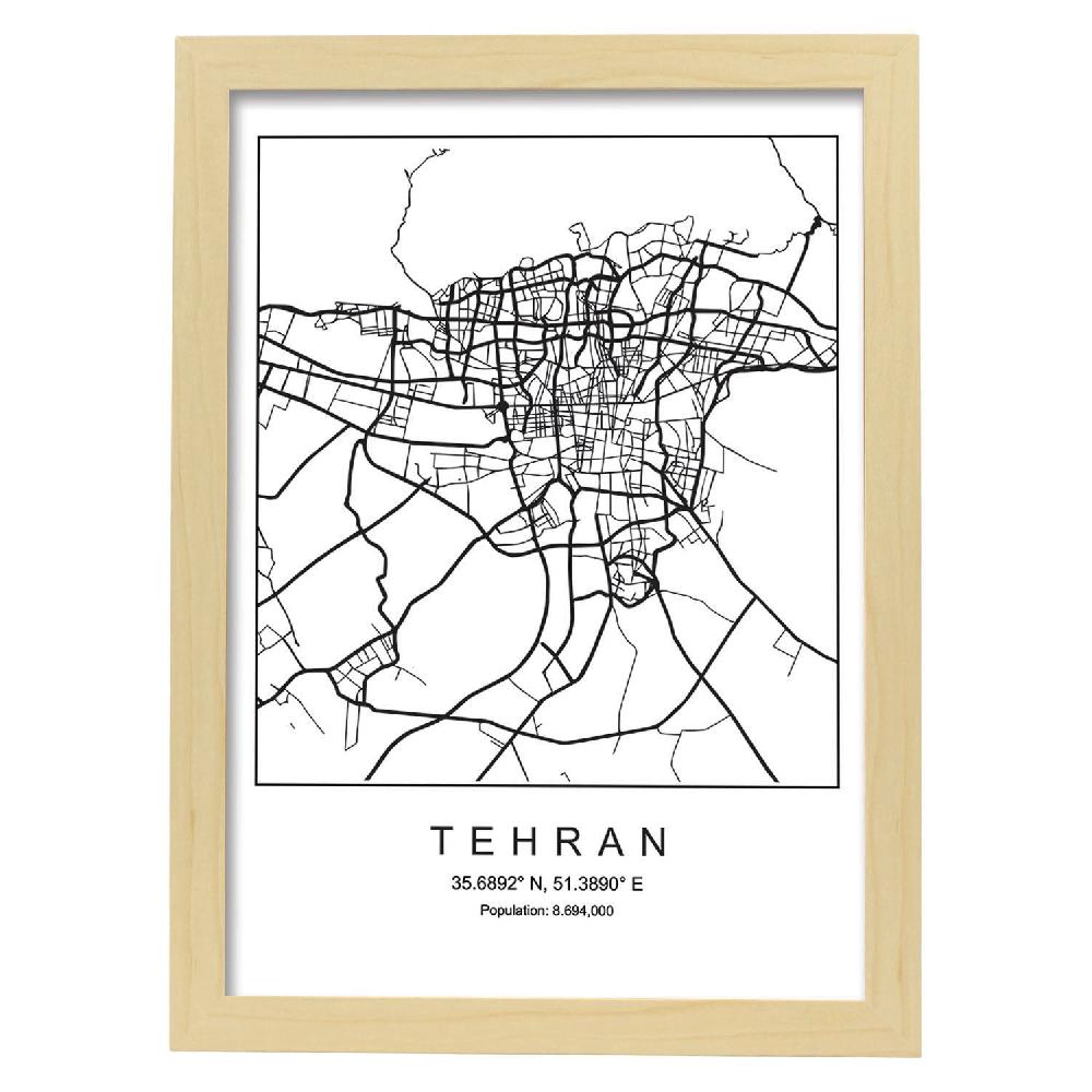 Nacnic Lámina Estilo Nordico Mapa De Tehran En Blanco Y Negro