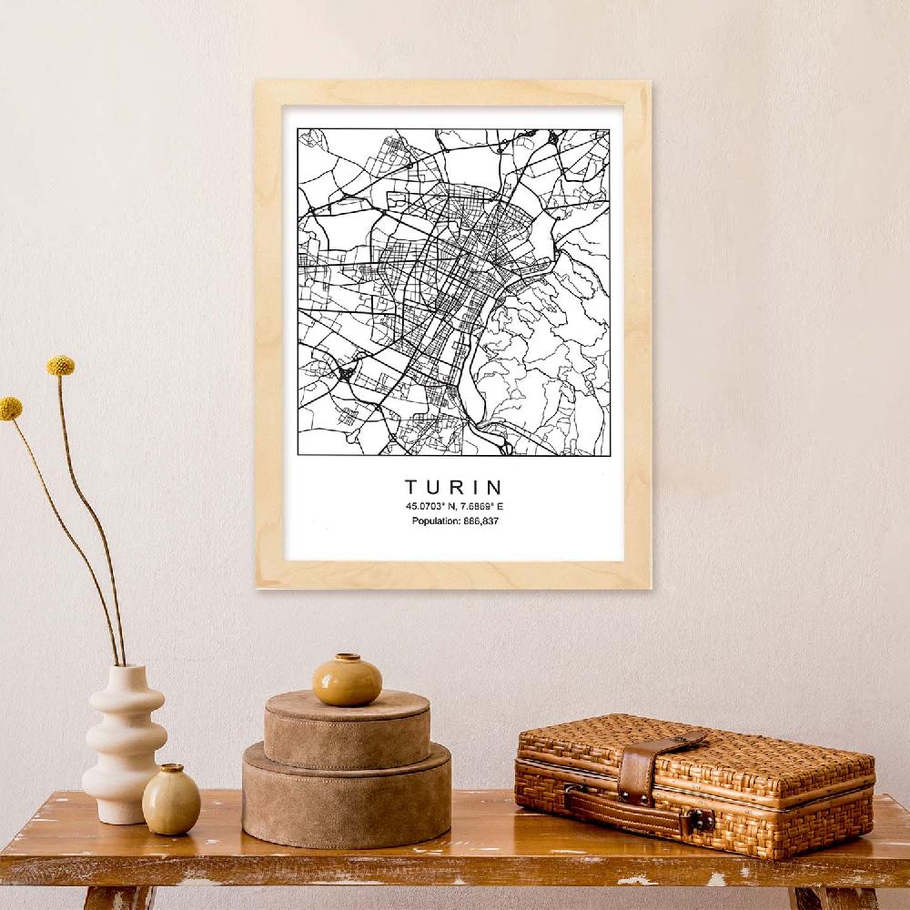 Nacnic Lámina Estilo Nórdico Mapa De Turin En Blanco Y Negro