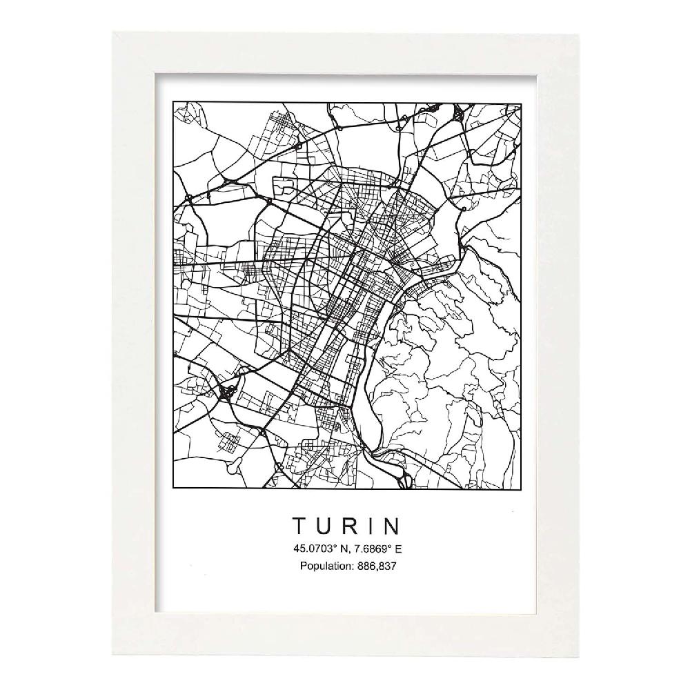 Nacnic Lámina Estilo Nórdico Mapa De Turin En Blanco Y Negro