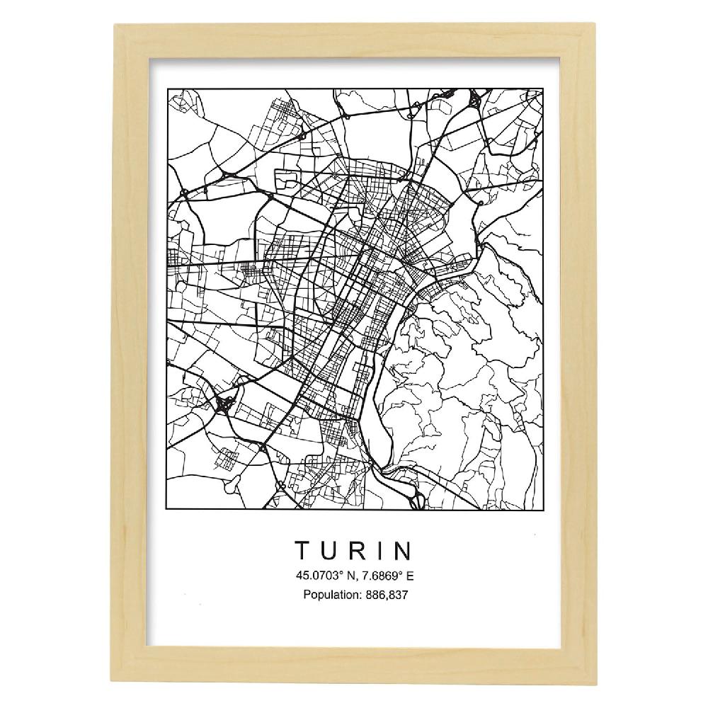 Nacnic Lámina Estilo Nórdico Mapa De Turin En Blanco Y Negro