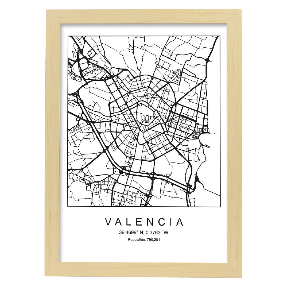 Nacnic Lámina Estilo Nórdico Mapa De Valencia En Blanco Y Negro