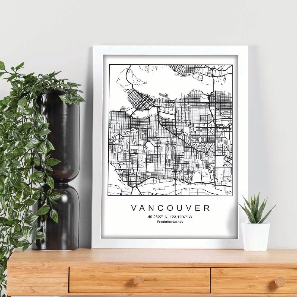 Nacnic Lámina Estilo Nórdico Mapa De Vancouver En Blanco Y Negro