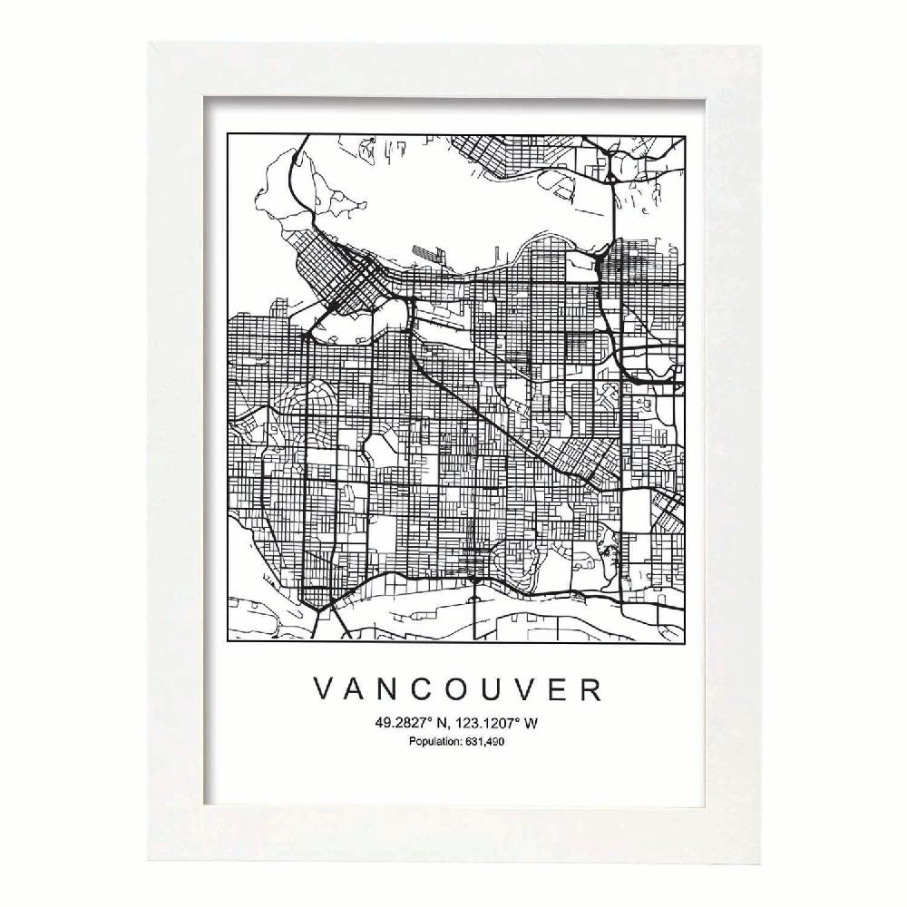 Nacnic Lámina Estilo Nórdico Mapa De Vancouver En Blanco Y Negro