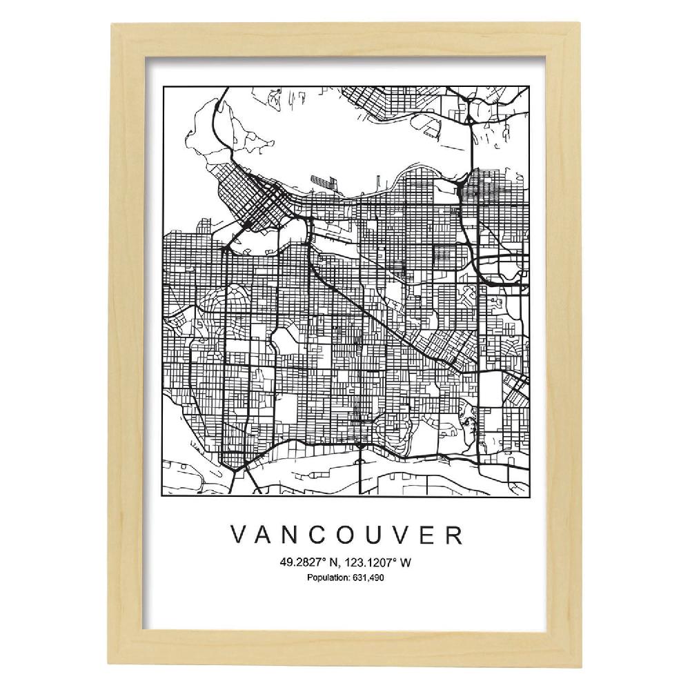 Nacnic Lámina Estilo Nórdico Mapa De Vancouver En Blanco Y Negro