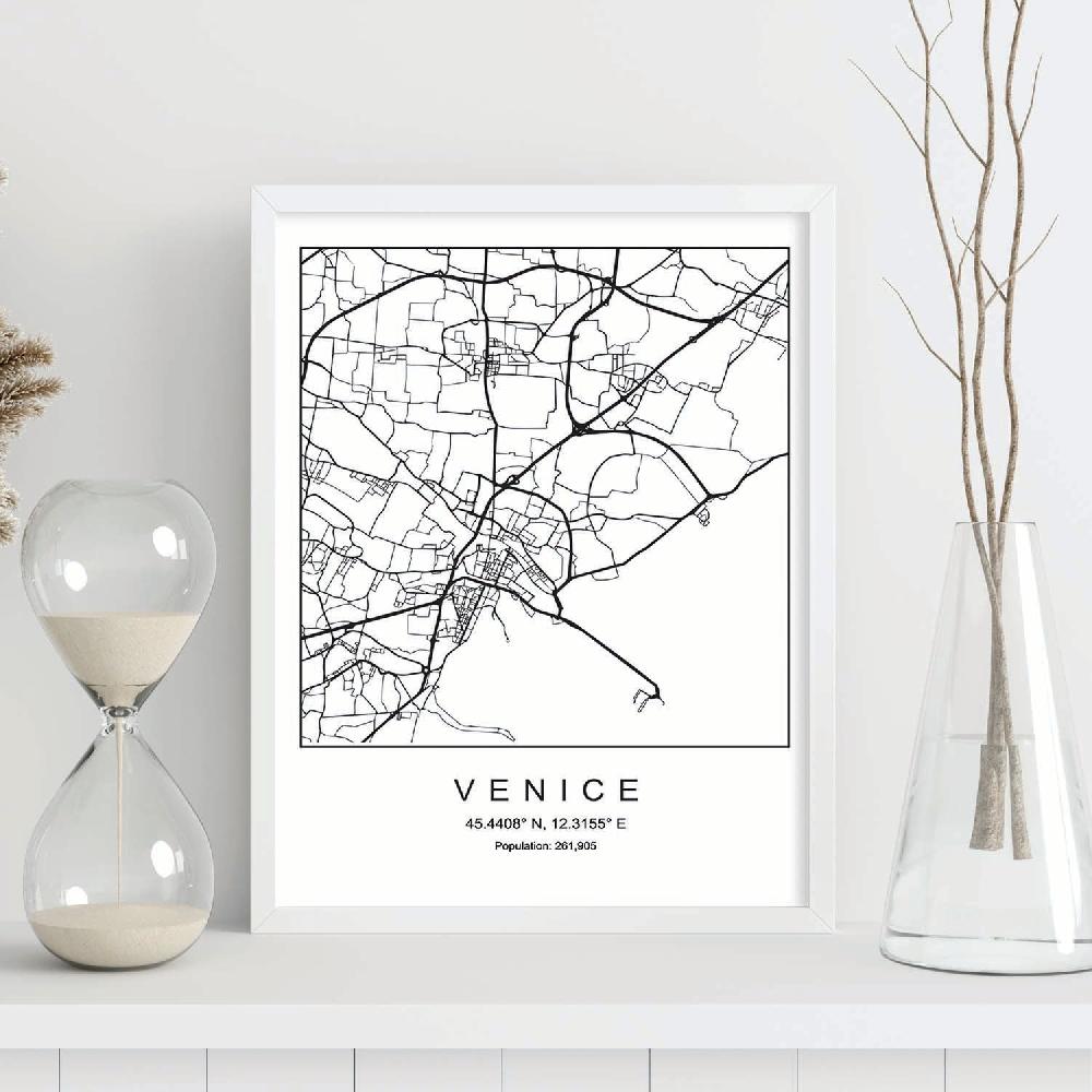 Nacnic Lámina Estilo Nórdico Mapa De Venice En Blanco Y Negro