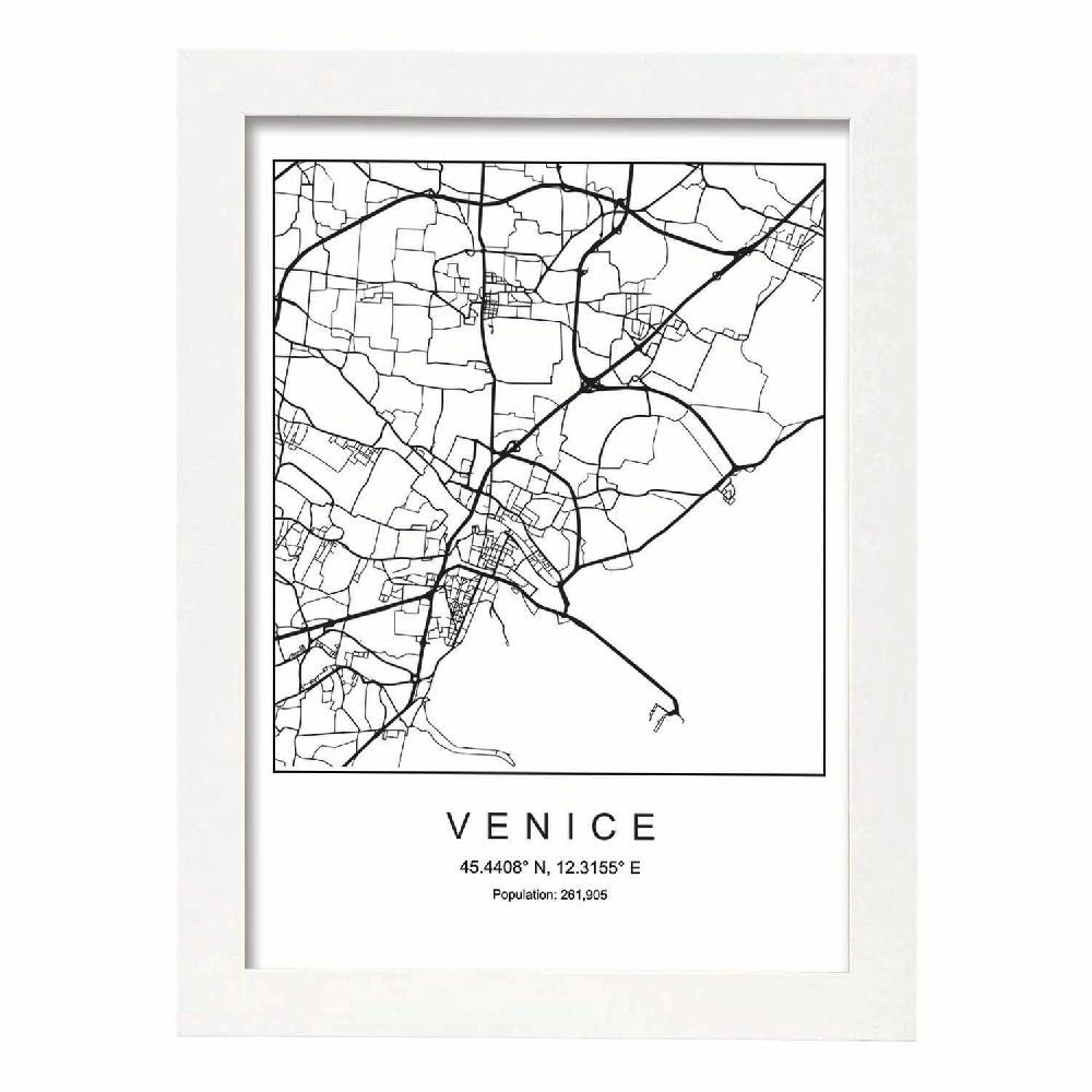 Nacnic Lámina Estilo Nórdico Mapa De Venice En Blanco Y Negro