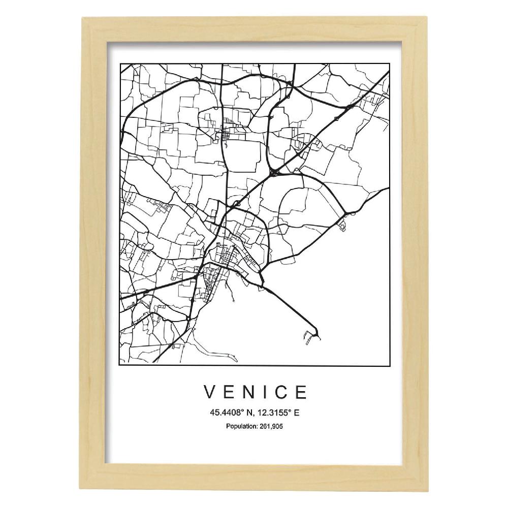 Nacnic Lámina Estilo Nórdico Mapa De Venice En Blanco Y Negro