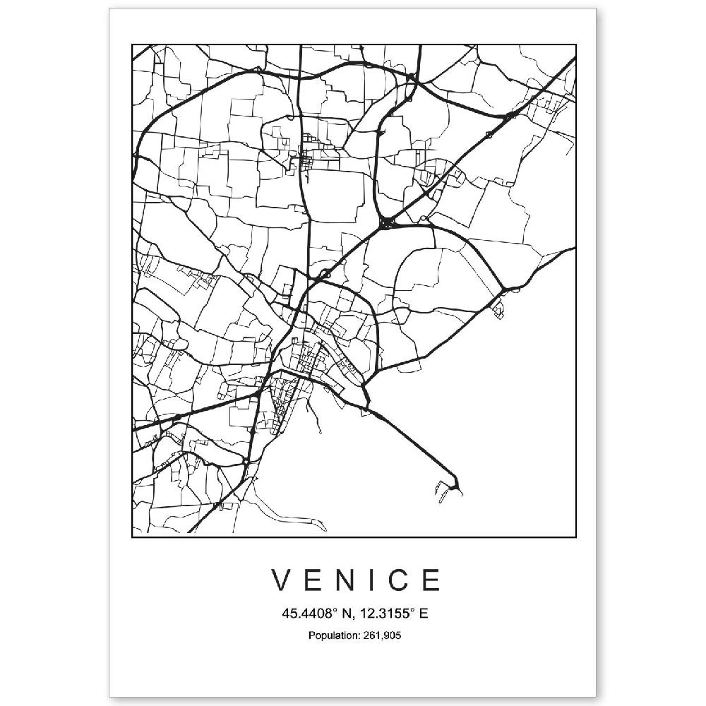 nacnic Lámina Estilo Nórdico Mapa de Venice en Blanco y Negro