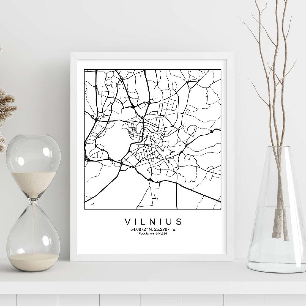 Nacnic Lámina Estilo Nordico Mapa De Vilnius En Blanco Y Negro