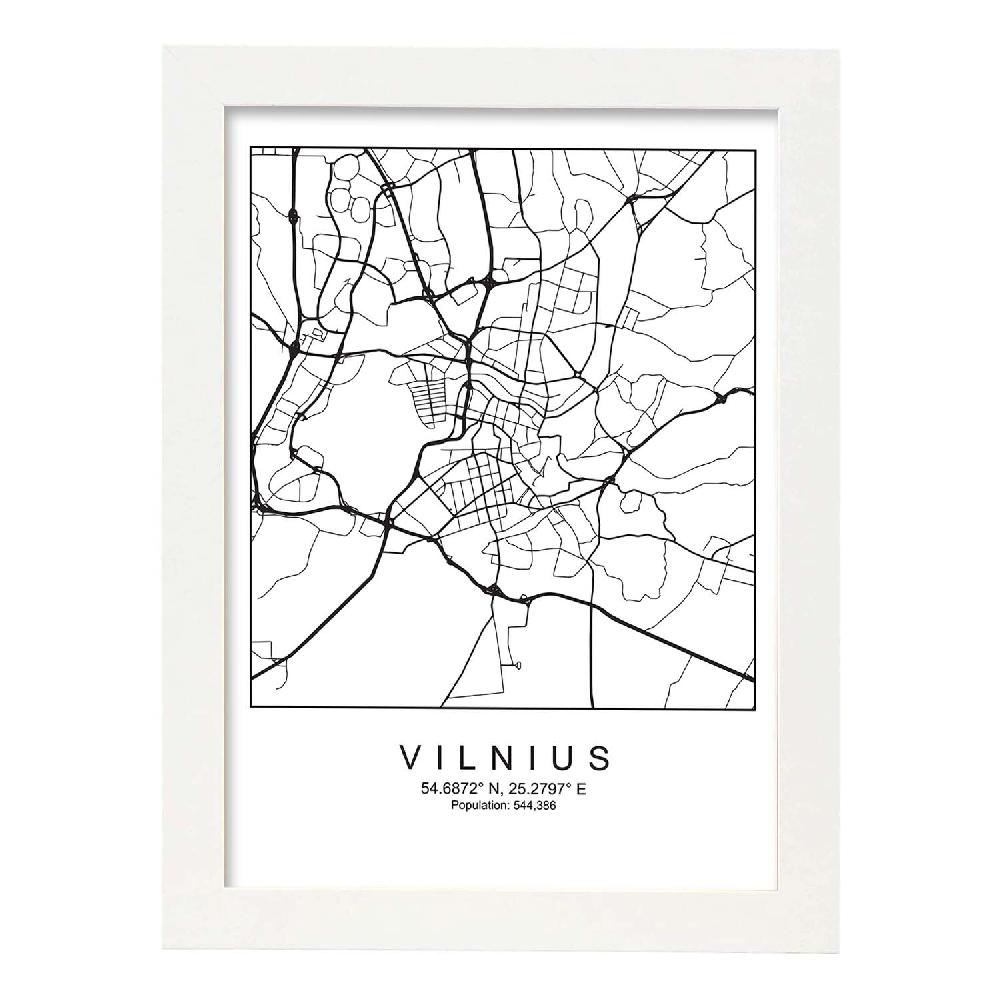 Nacnic Lámina Estilo Nordico Mapa De Vilnius En Blanco Y Negro