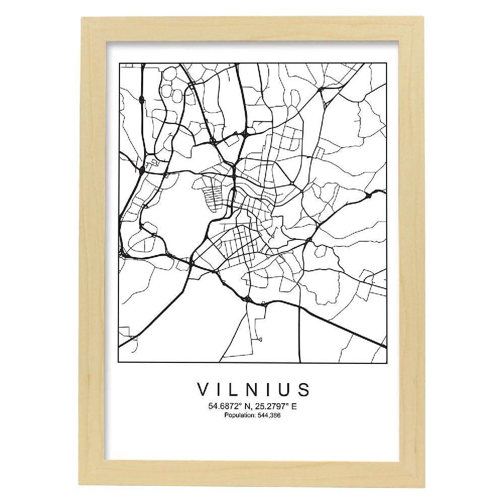 Nacnic Lámina Estilo Nordico Mapa De Vilnius En Blanco Y Negro