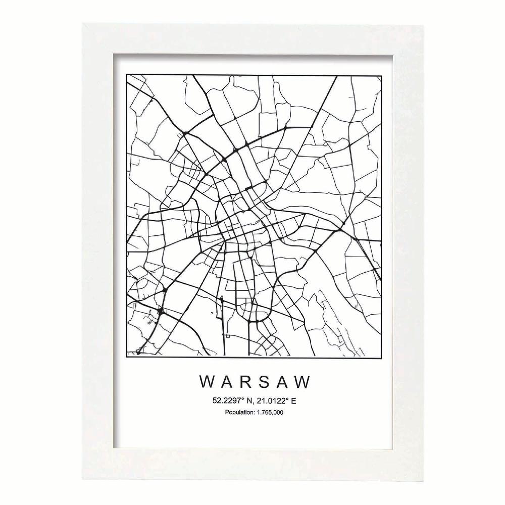 Nacnic Lámina Estilo Nórdico Mapa De Warsaw En Blanco Y Negro