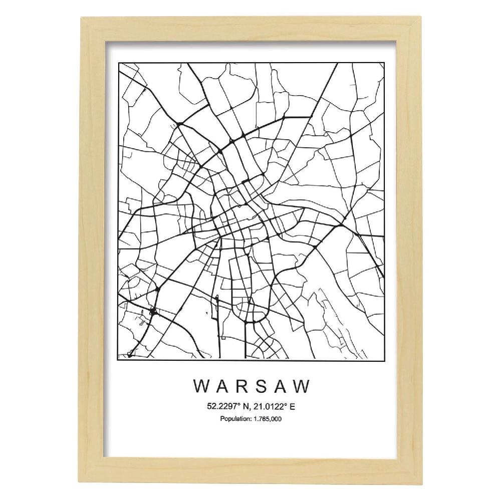 Nacnic Lámina Estilo Nórdico Mapa De Warsaw En Blanco Y Negro