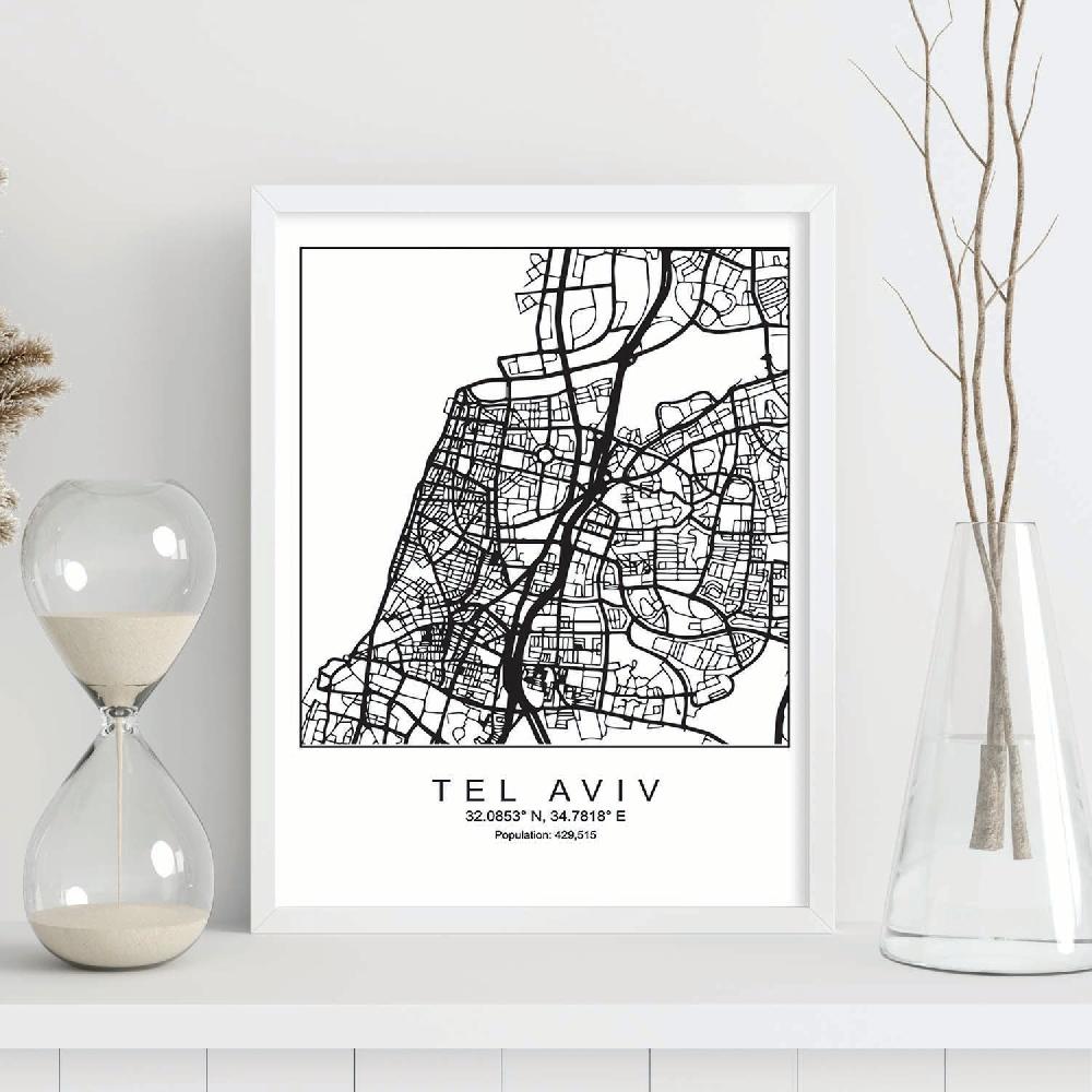 Nacnic Lámina Estilo Nórdico Mapa Tel Aviv Blanco Y Negro