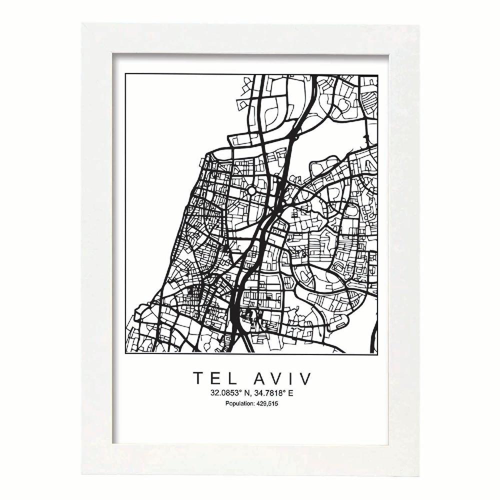 Nacnic Lámina Estilo Nórdico Mapa Tel Aviv Blanco Y Negro