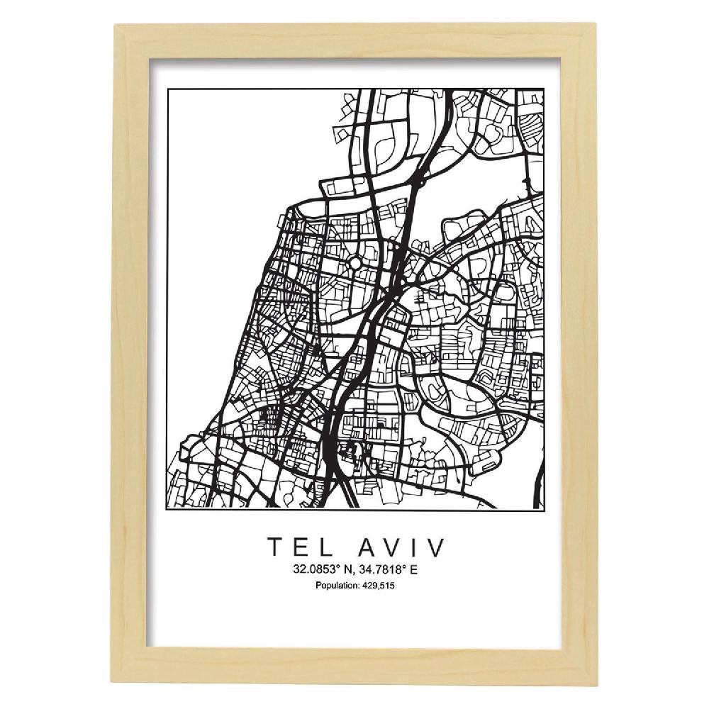 Nacnic Lámina Estilo Nórdico Mapa Tel Aviv Blanco Y Negro