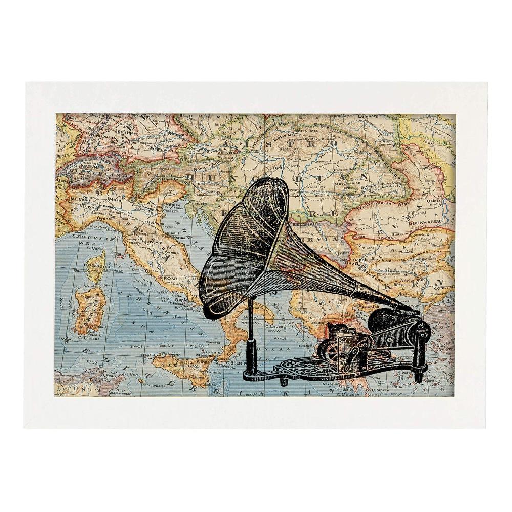 Nacnic Lámina Europa Dolce Vita De Objetos Sobre Mapas Vintage