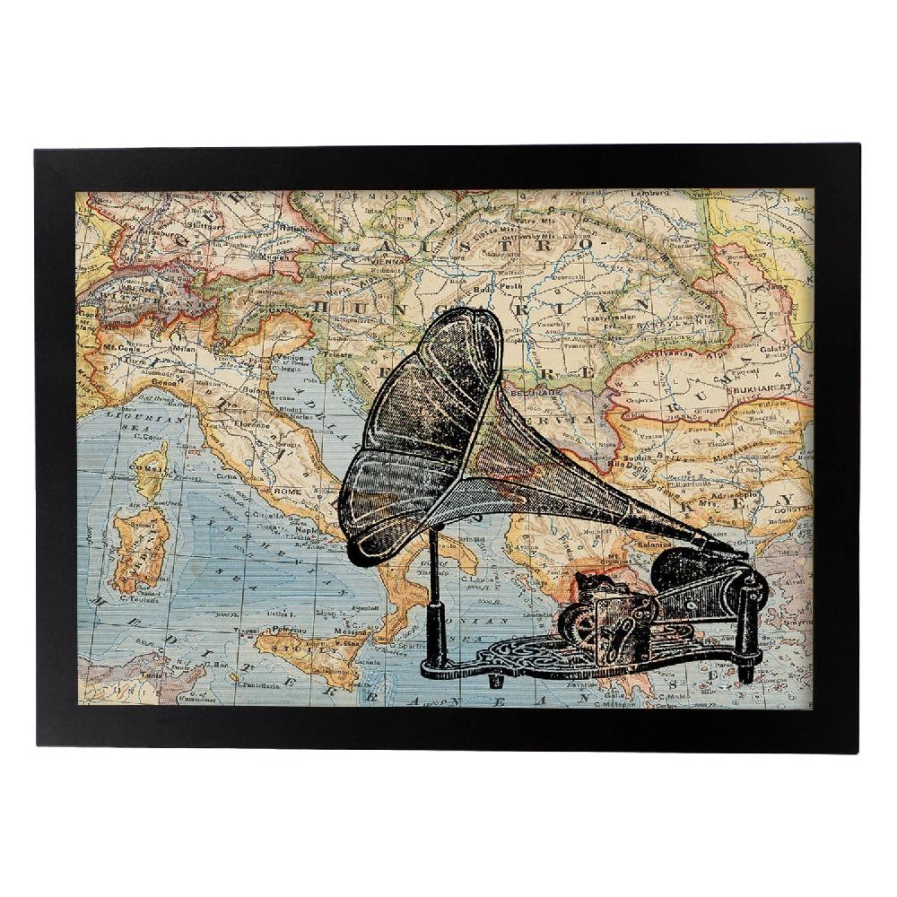 Nacnic Lámina Europa Dolce Vita De Objetos Sobre Mapas Vintage